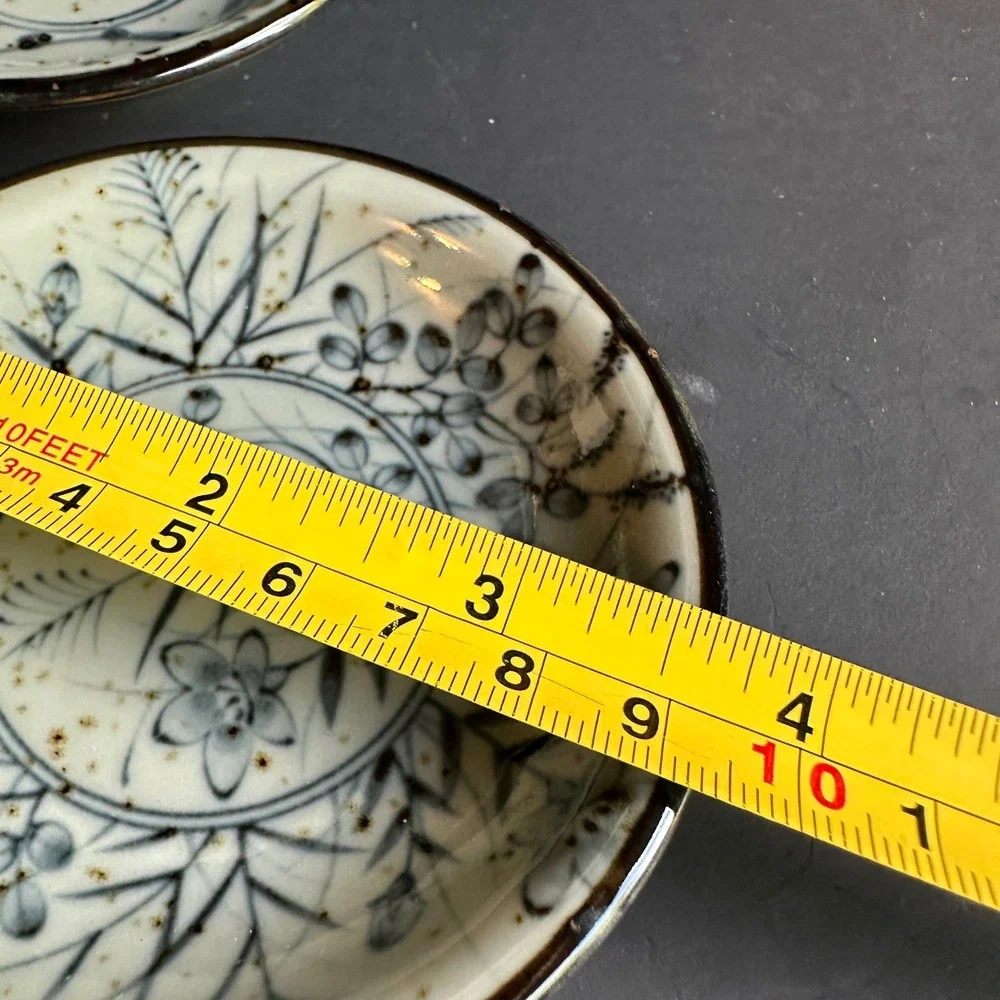 World Market Appetizer Bowls Japan Blue Cream Stoneware Floral Fish Set of 4 4